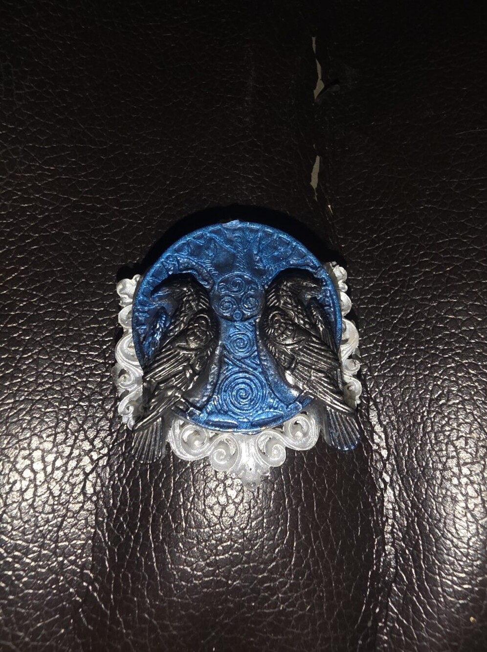 Black Gothic Resin Raven Brooch With White Resin Frame